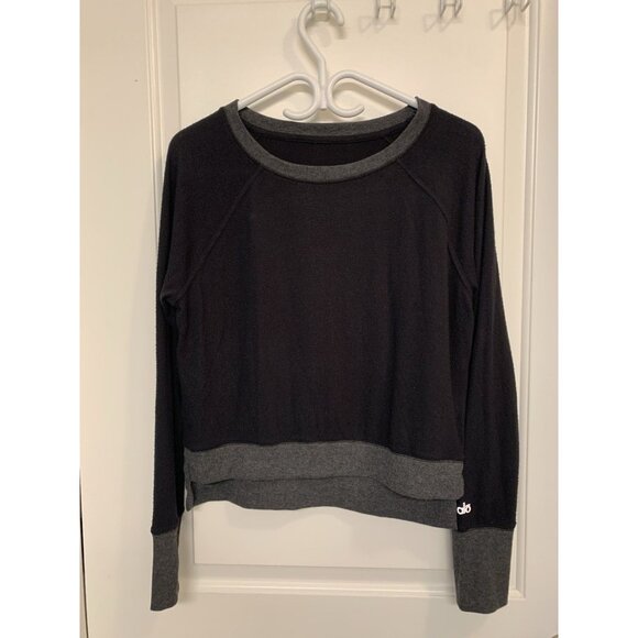 Alo Yoga High Low Black Grey Long Sleeve Soft Cozy Top Women’s Small - Picture 1 of 3